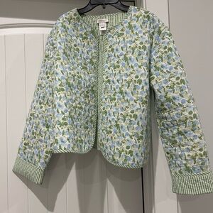 crown & ivy Light Blue and Green Floral Quilted Jacket